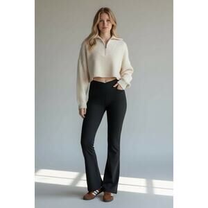 OFFLINE By Aerie Real Me High Waisted Crossover Rib Super Flare Legging XS Black